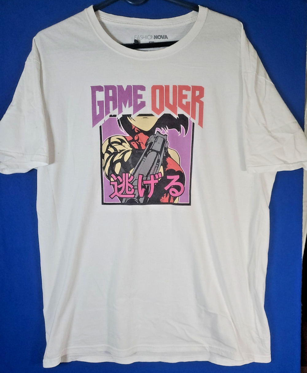 Fashion Nova Game Over Tunic Top Womens White Anime Manga Graphic Tee Shirt L